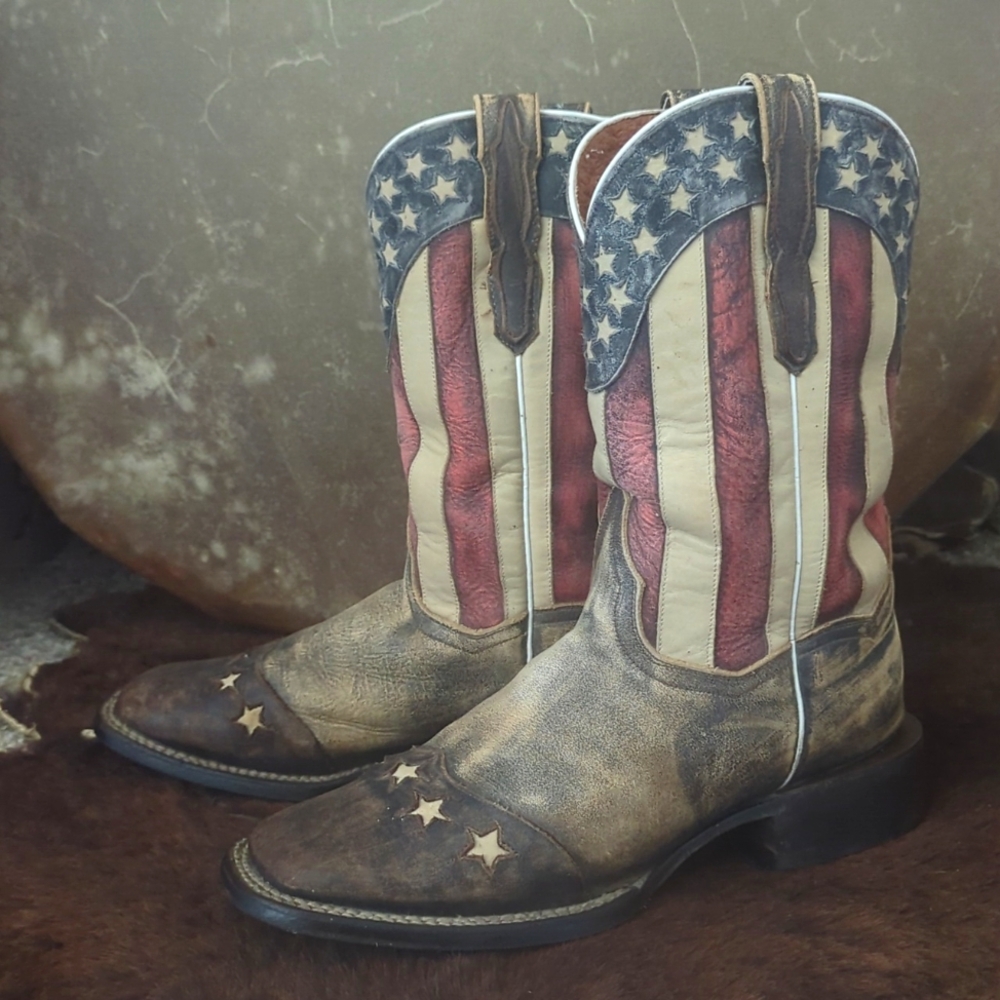 DAN POST DP3914 "Betsy" USA American Flag cowgirl western boots square toe sz 9